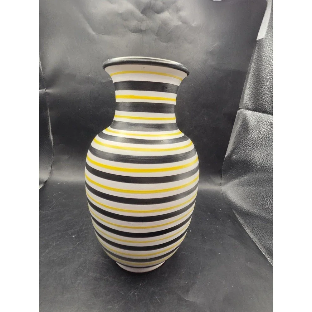 Pottery Slama Tunisia Ceramic Black Yellow Stripe Vase